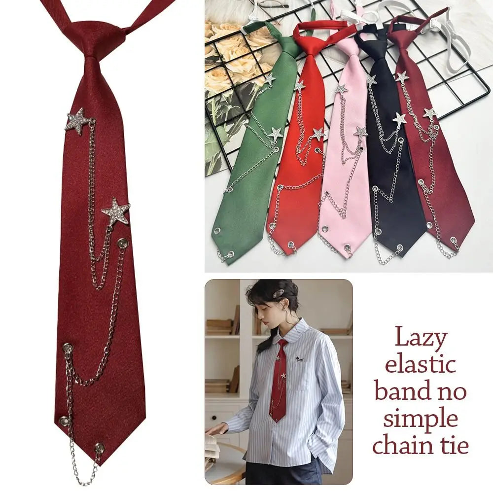 Fashion Pre-tied JK Neck Tie Punk JK Preppy Bowtie Adjustable Vintage Star Chain Necktie for Men Women