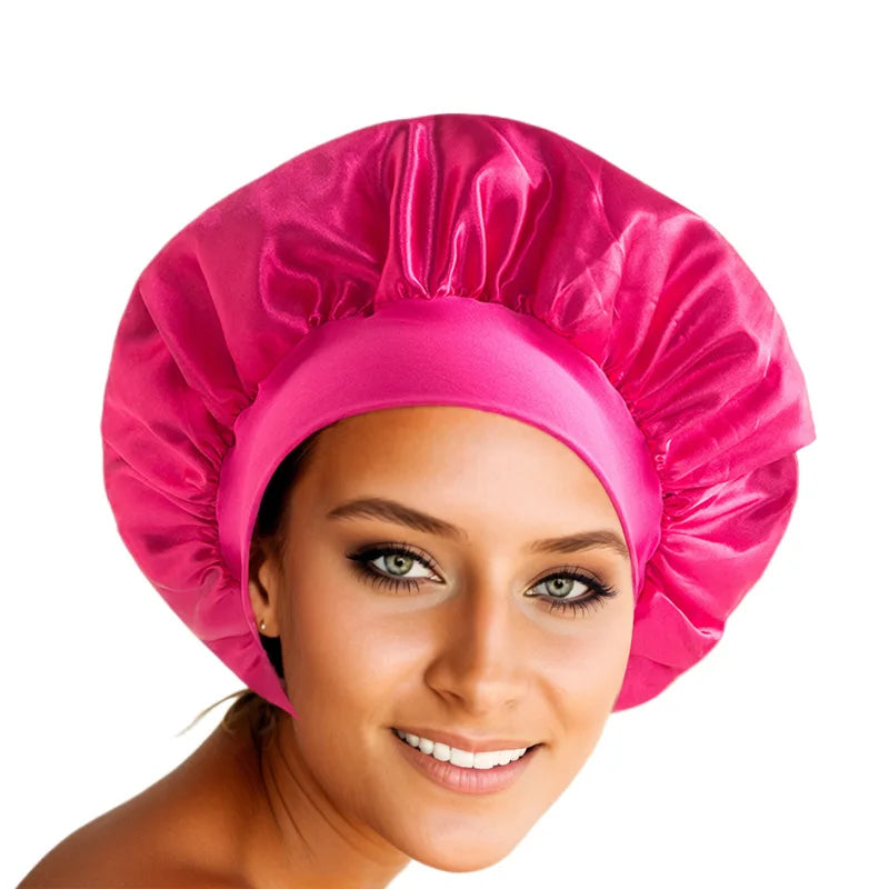 New Satin Wide Brim Nightcap Silky Bonnet Hair Wrap For Sleeping Sleep Cap With Elastic Soft Band Styling Cap Wash Face Nightcap