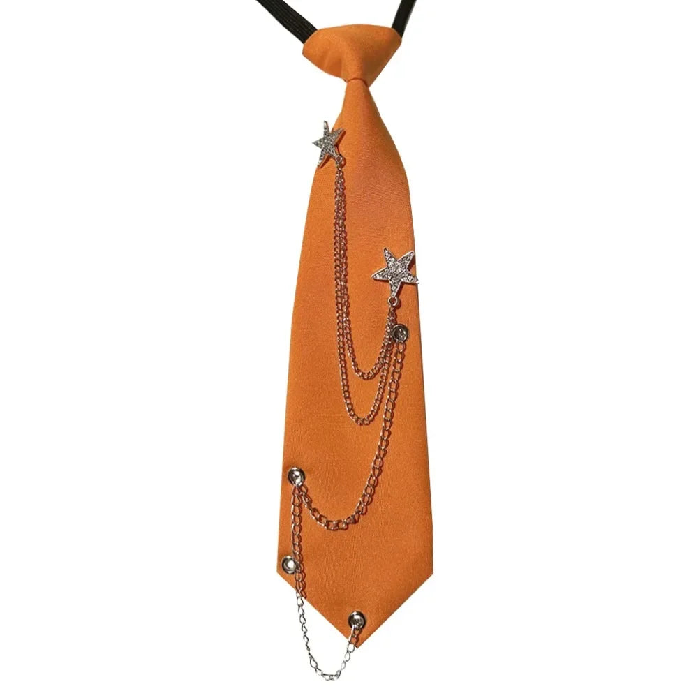 Fashion Pre-tied JK Neck Tie Punk JK Preppy Bowtie Adjustable Vintage Star Chain Necktie for Men Women