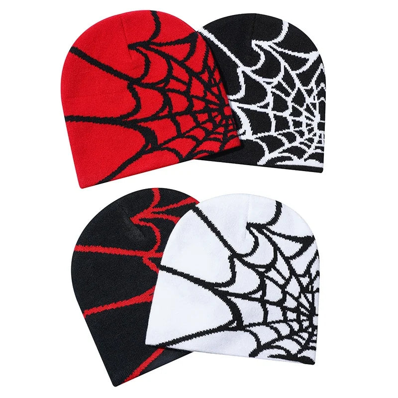 New Colorful Y2K Gothic Spider Pattern Wool Accrylic Knitted Hat Women Beanie Winter Warm Beanies Casual Skullies Outdoor Cap