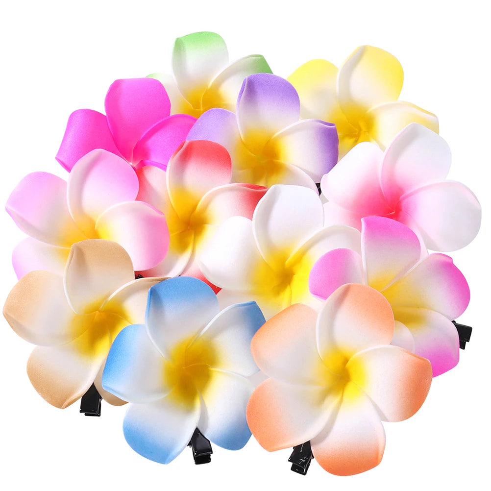 12pcs Hair Clip Flower Hairpin Simulate Hawaiian Flower Clip Bridal Barrette Hair Clamp Hairpin Women Girl Decor Headdress Clips