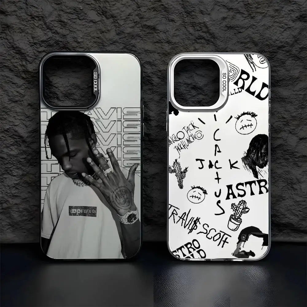 T-Travis S-ScottS Singer Phone Case For IPhone 17 16 15 14 13 12 11 Pro Max Air Multicolor Matte Laser Metallic Aurora Funda