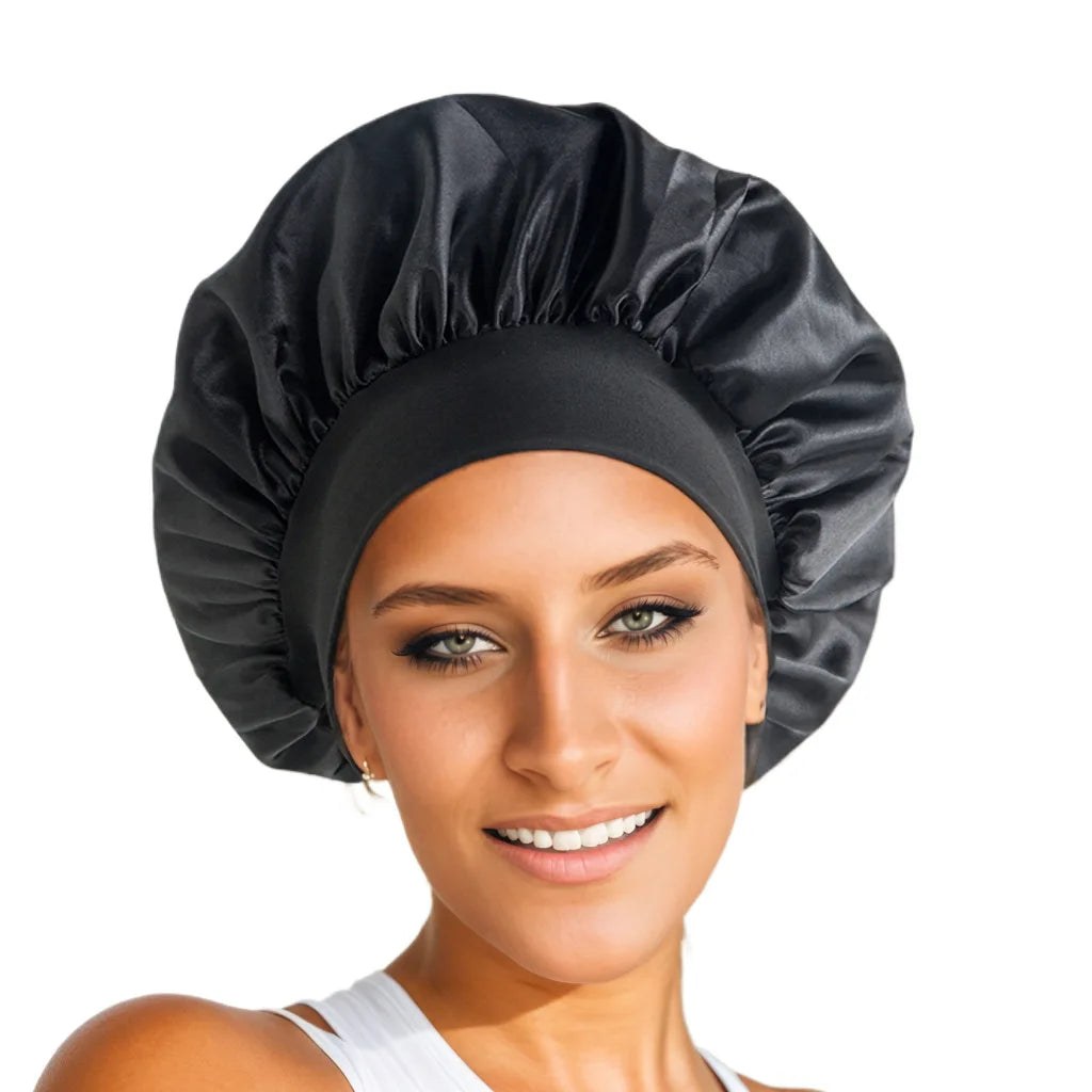 New Satin Wide Brim Nightcap Silky Bonnet Hair Wrap For Sleeping Sleep Cap With Elastic Soft Band Styling Cap Wash Face Nightcap