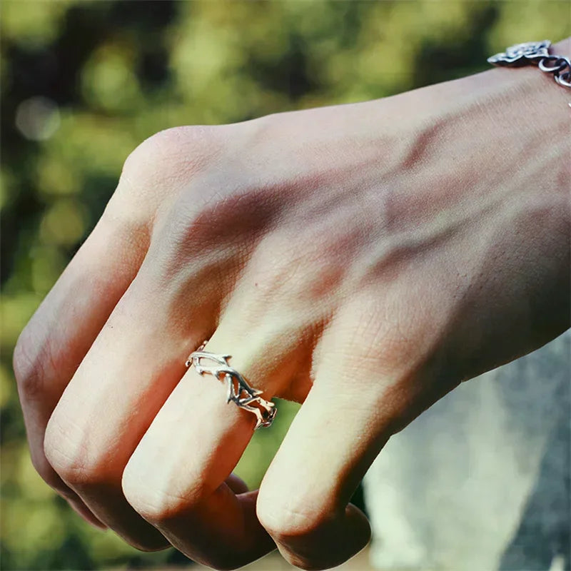 Vintage Goth Thorns Couple Rings For Men Women Irregularity Opening Vine Punk Ring Party Jewelry Gifts Accessories