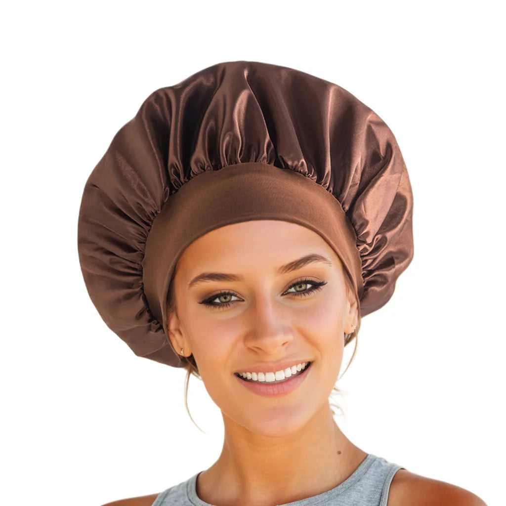 New Satin Wide Brim Nightcap Silky Bonnet Hair Wrap For Sleeping Sleep Cap With Elastic Soft Band Styling Cap Wash Face Nightcap
