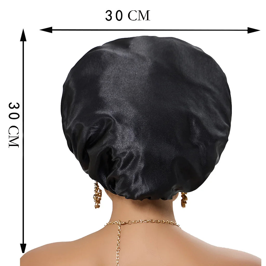New Satin Wide Brim Nightcap Silky Bonnet Hair Wrap For Sleeping Sleep Cap With Elastic Soft Band Styling Cap Wash Face Nightcap