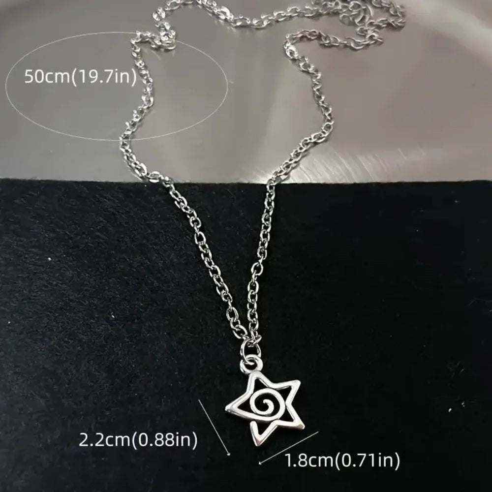 Retro Gothic Irregular Geometry Vortex Heart Star Teeth Pendant Necklace for Men Women Fashion Punk Metal Chain Jewelry Gifts