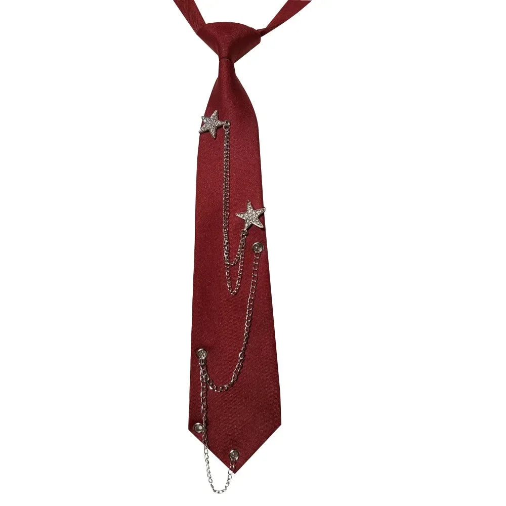 Fashion Pre-tied JK Neck Tie Punk JK Preppy Bowtie Adjustable Vintage Star Chain Necktie for Men Women