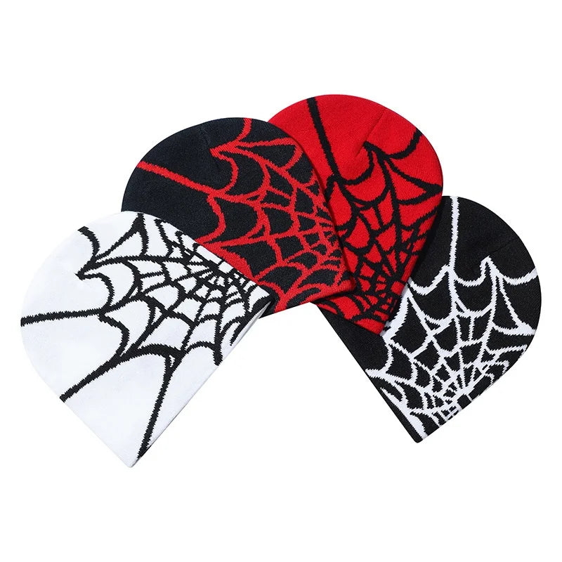 New Colorful Y2K Gothic Spider Pattern Wool Accrylic Knitted Hat Women Beanie Winter Warm Beanies Casual Skullies Outdoor Cap