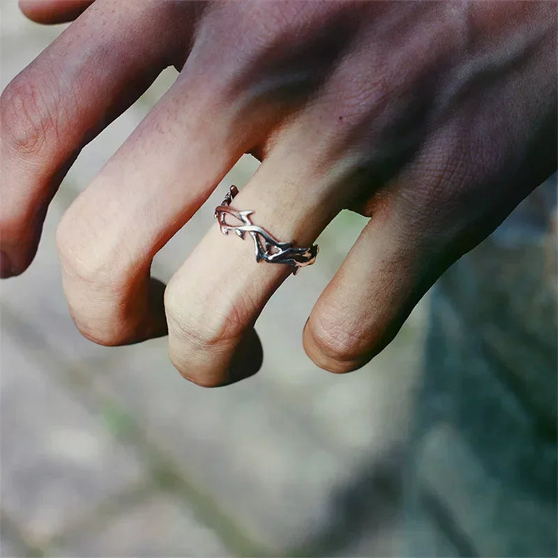 Vintage Goth Thorns Couple Rings For Men Women Irregularity Opening Vine Punk Ring Party Jewelry Gifts Accessories