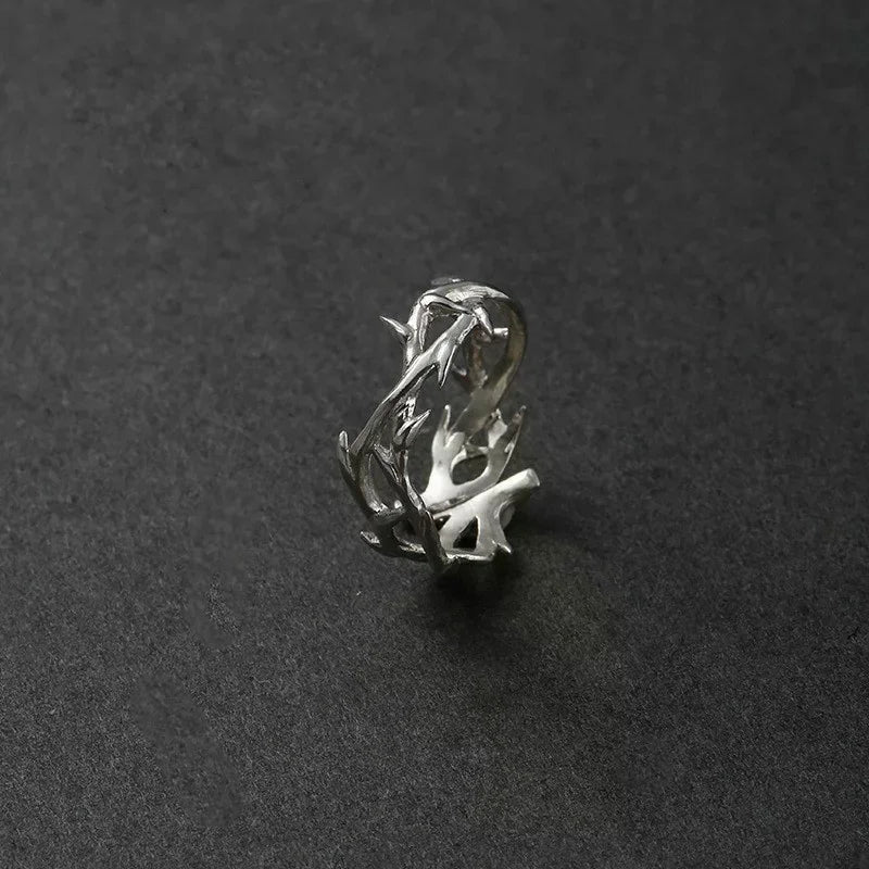 Vintage Goth Thorns Couple Rings For Men Women Irregularity Opening Vine Punk Ring Party Jewelry Gifts Accessories