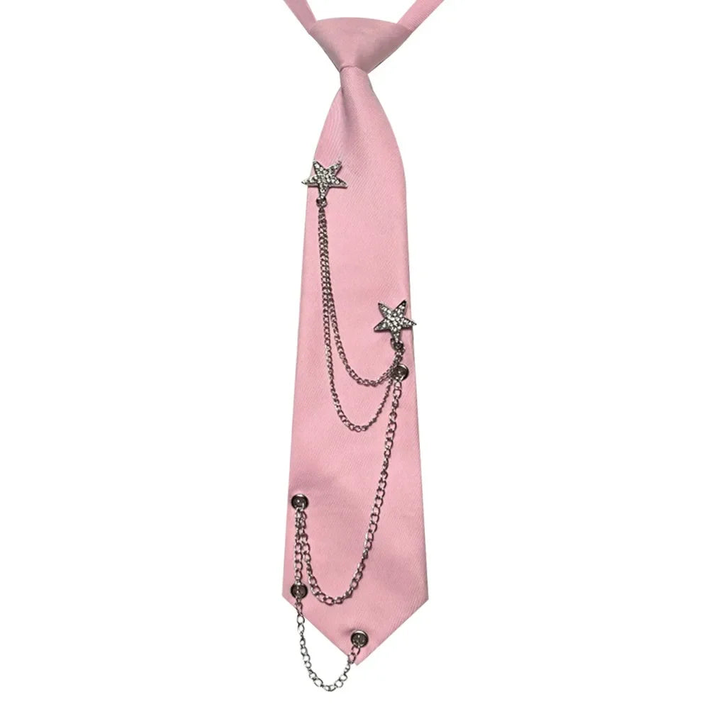 Fashion Pre-tied JK Neck Tie Punk JK Preppy Bowtie Adjustable Vintage Star Chain Necktie for Men Women