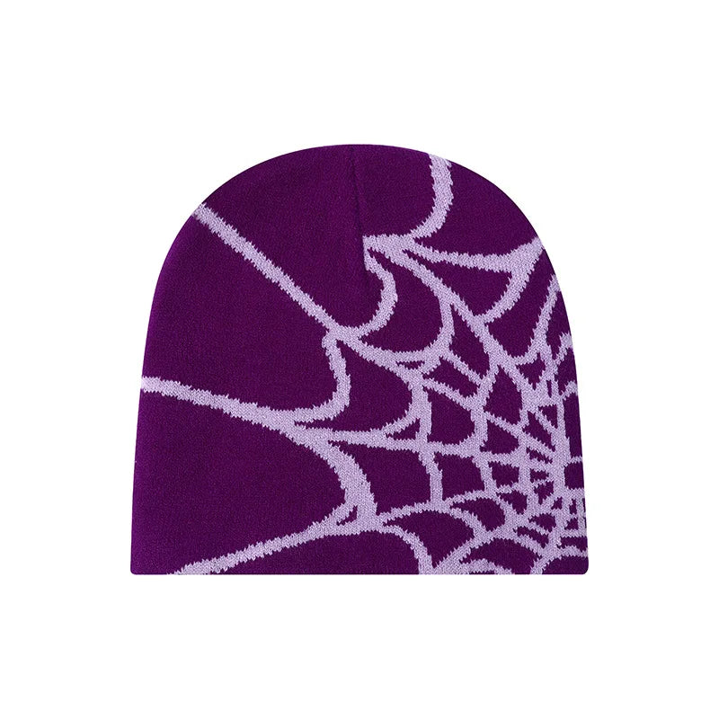 New Colorful Y2K Gothic Spider Pattern Wool Accrylic Knitted Hat Women Beanie Winter Warm Beanies Casual Skullies Outdoor Cap