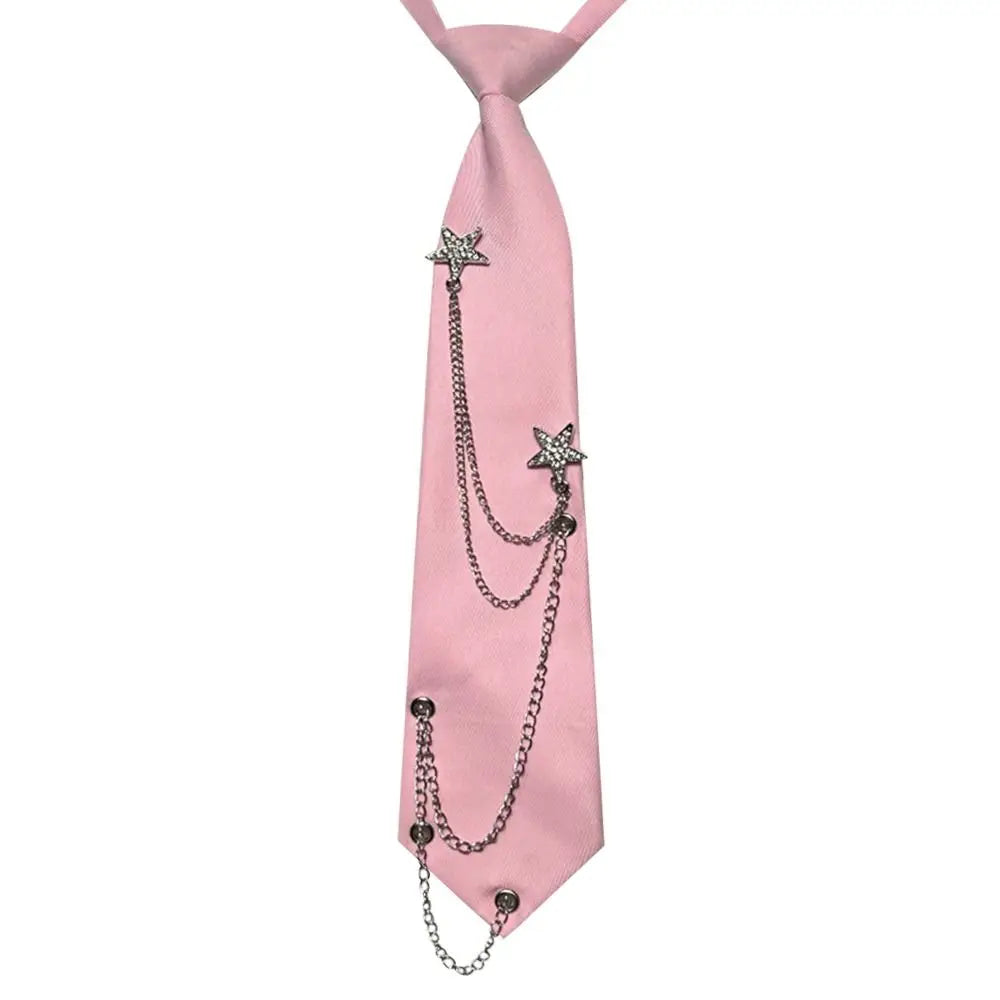 Fashion Pre-tied JK Neck Tie Punk JK Preppy Bowtie Adjustable Vintage Star Chain Necktie for Men Women