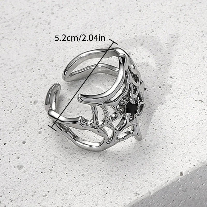 3 Styles Electroplating Black Heart Spider Web Opening Finger Rings Irregular Y2K Vintage Rings Punk Gothic Jewelry Party Gifts