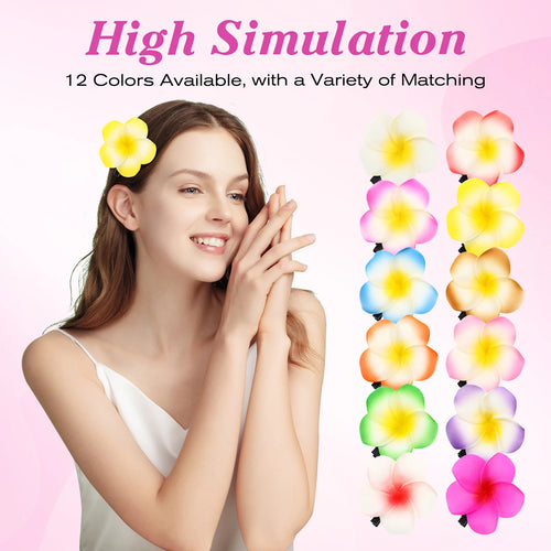 12pcs Hair Clip Flower Hairpin Simulate Hawaiian Flower Clip Bridal Barrette Hair Clamp Hairpin Women Girl Decor Headdress Clips