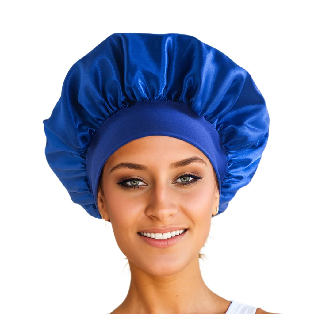 New Satin Wide Brim Nightcap Silky Bonnet Hair Wrap For Sleeping Sleep Cap With Elastic Soft Band Styling Cap Wash Face Nightcap