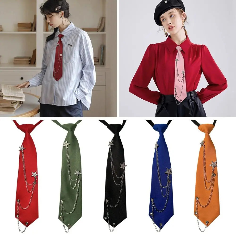 Fashion Pre-tied JK Neck Tie Punk JK Preppy Bowtie Adjustable Vintage Star Chain Necktie for Men Women