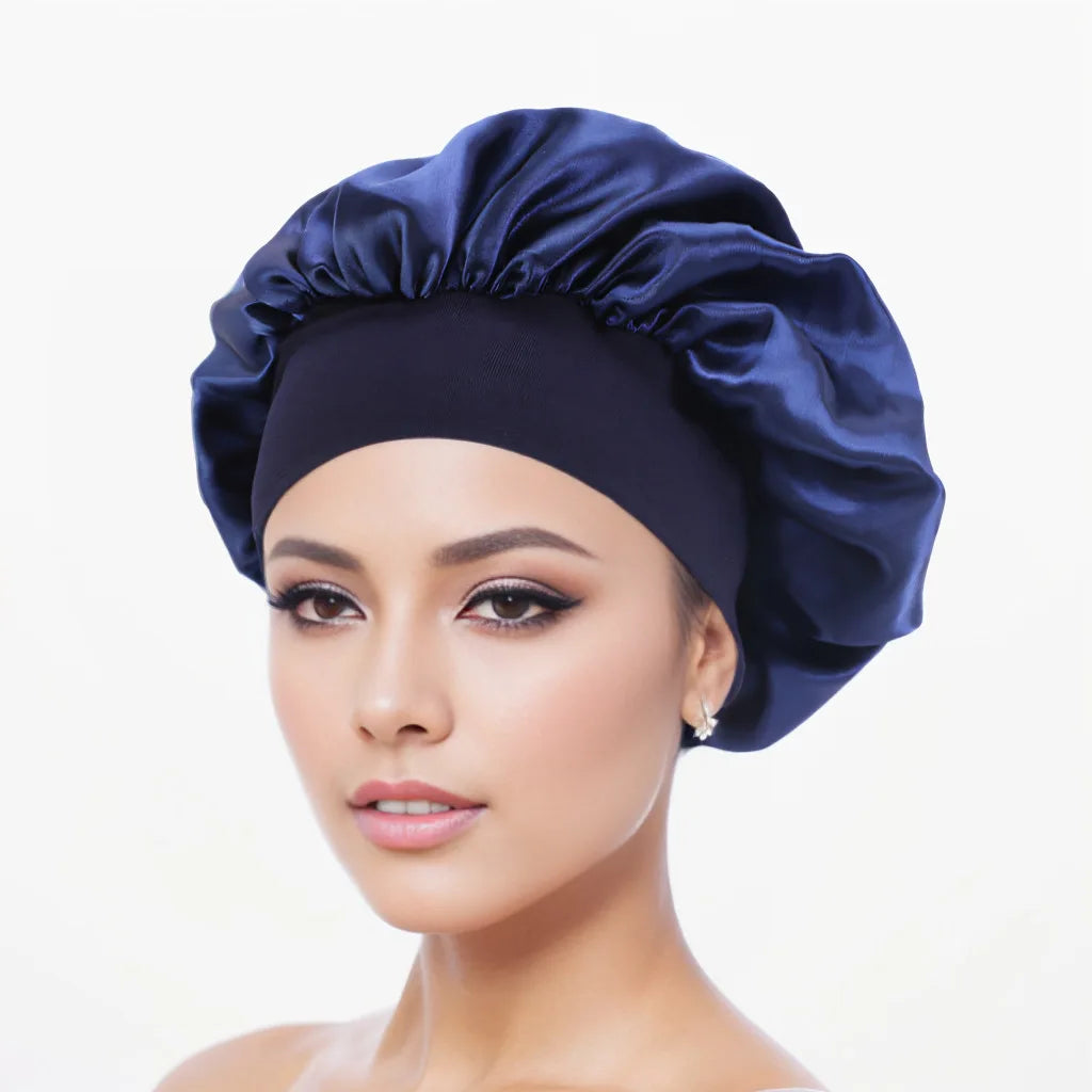 New Satin Wide Brim Nightcap Silky Bonnet Hair Wrap For Sleeping Sleep Cap With Elastic Soft Band Styling Cap Wash Face Nightcap