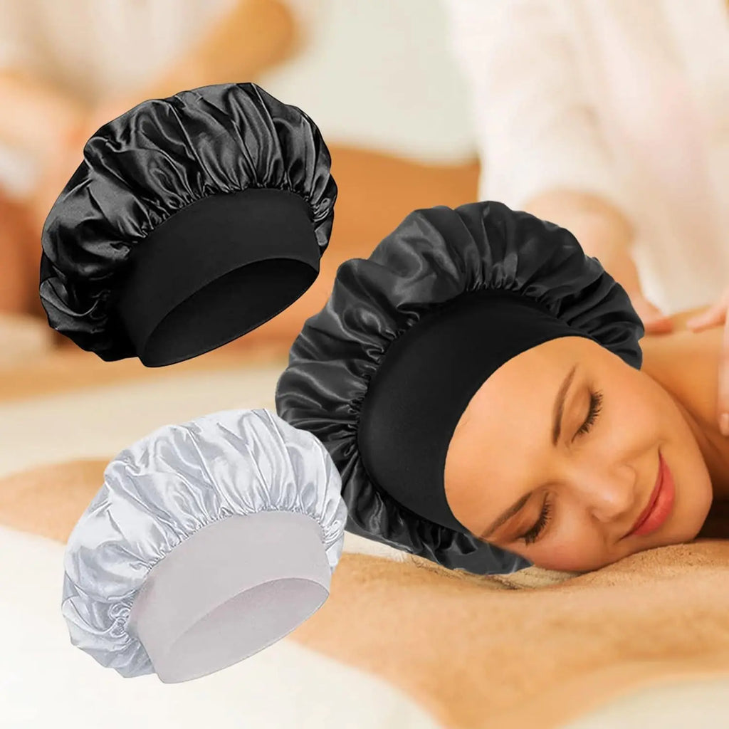 New Satin Wide Brim Nightcap Silky Bonnet Hair Wrap For Sleeping Sleep Cap With Elastic Soft Band Styling Cap Wash Face Nightcap