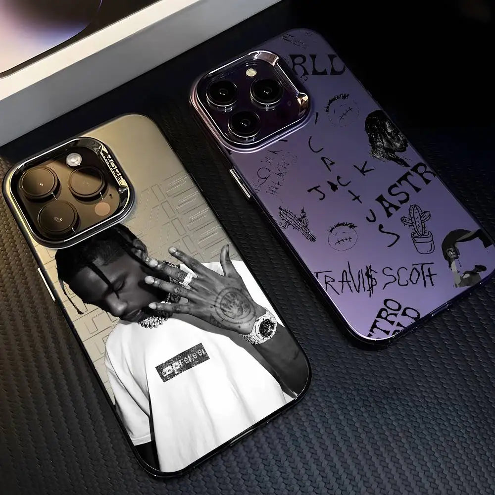 T-Travis S-ScottS Singer Phone Case For IPhone 17 16 15 14 13 12 11 Pro Max Air Multicolor Matte Laser Metallic Aurora Funda