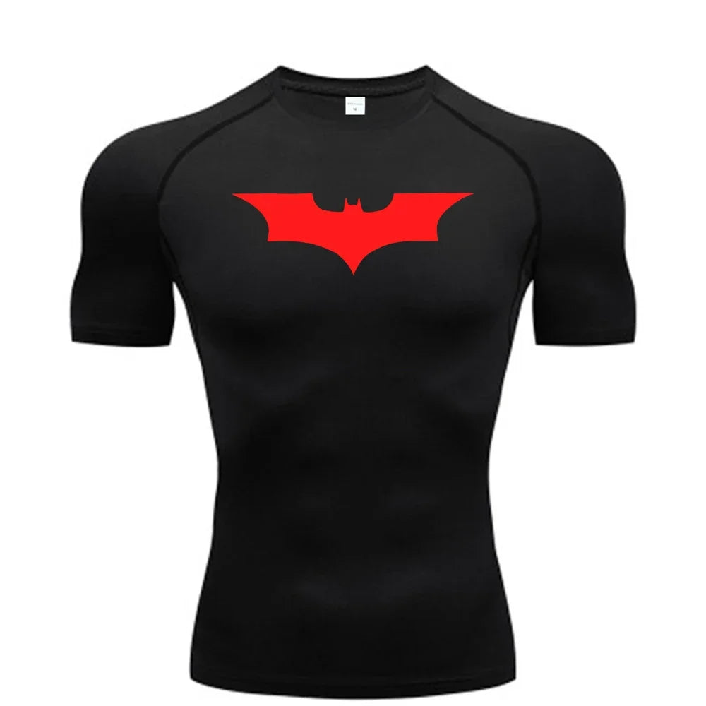 Bat Printed Men's Tight T-Shirt Running Compression Compression T Shirt Gym Fitness Jogging Short Sleeve Male Casual Shirt Tops