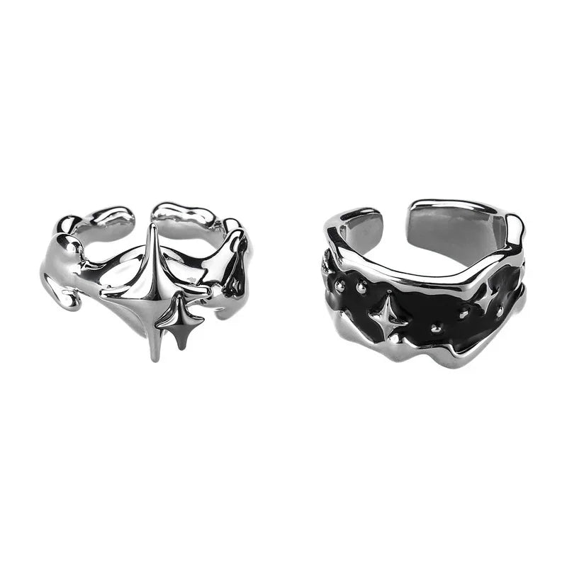 Silver Color Irregular Stars Rings Vintage Gothic Ring for Men Women Fashion Cross Star Open Adjustable Ring Y2k Jewelry Gift