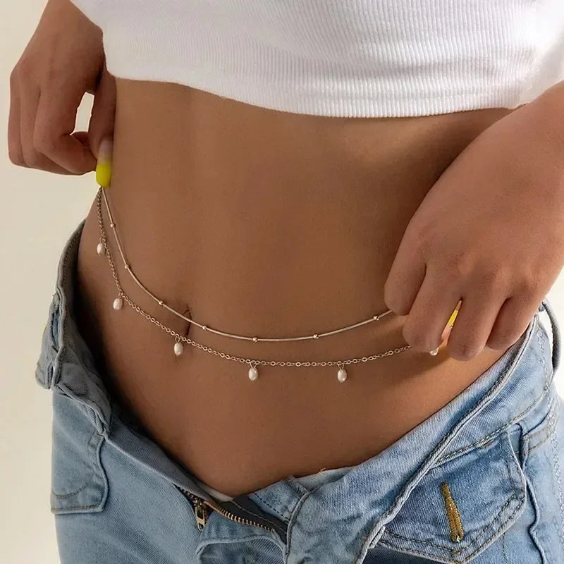 New Charm Sexy Double Layer Butterfly Chain for Women Waist Bead Belly Chain Belly Belt Summer Beach Body Jewelry Accessories