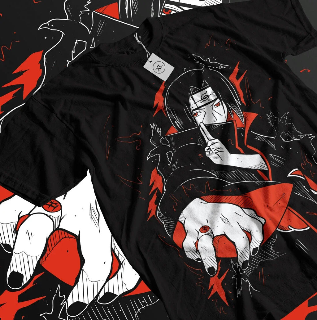 Naruto Summer New Uchiha Bloodline Anime Printed T-shirt Men's Cotton Neutral Casual Family Set Short T-shirt Top