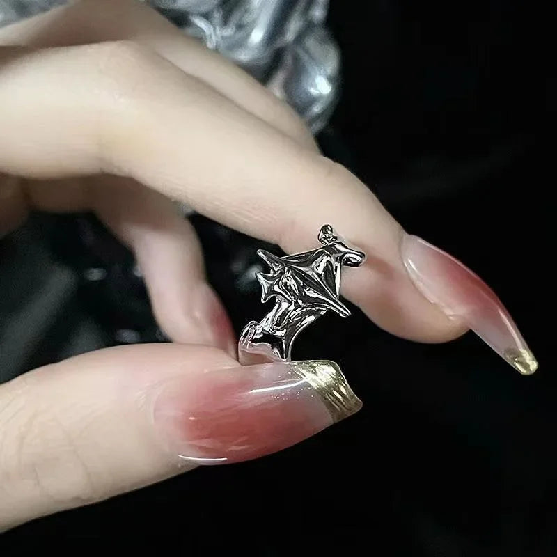 Silver Color Irregular Stars Rings Vintage Gothic Ring for Men Women Fashion Cross Star Open Adjustable Ring Y2k Jewelry Gift