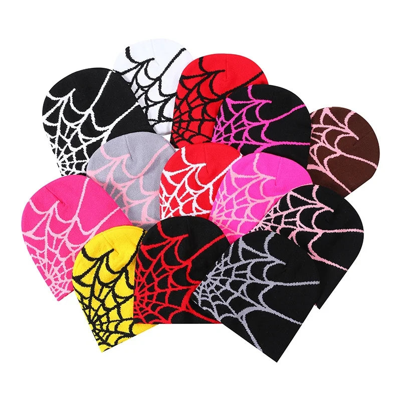 New Colorful Y2K Gothic Spider Pattern Wool Accrylic Knitted Hat Women Beanie Winter Warm Beanies Casual Skullies Outdoor Cap