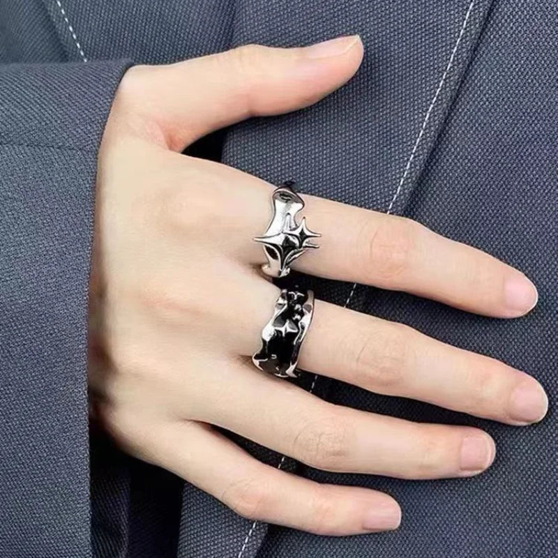 Silver Color Irregular Stars Rings Vintage Gothic Ring for Men Women Fashion Cross Star Open Adjustable Ring Y2k Jewelry Gift