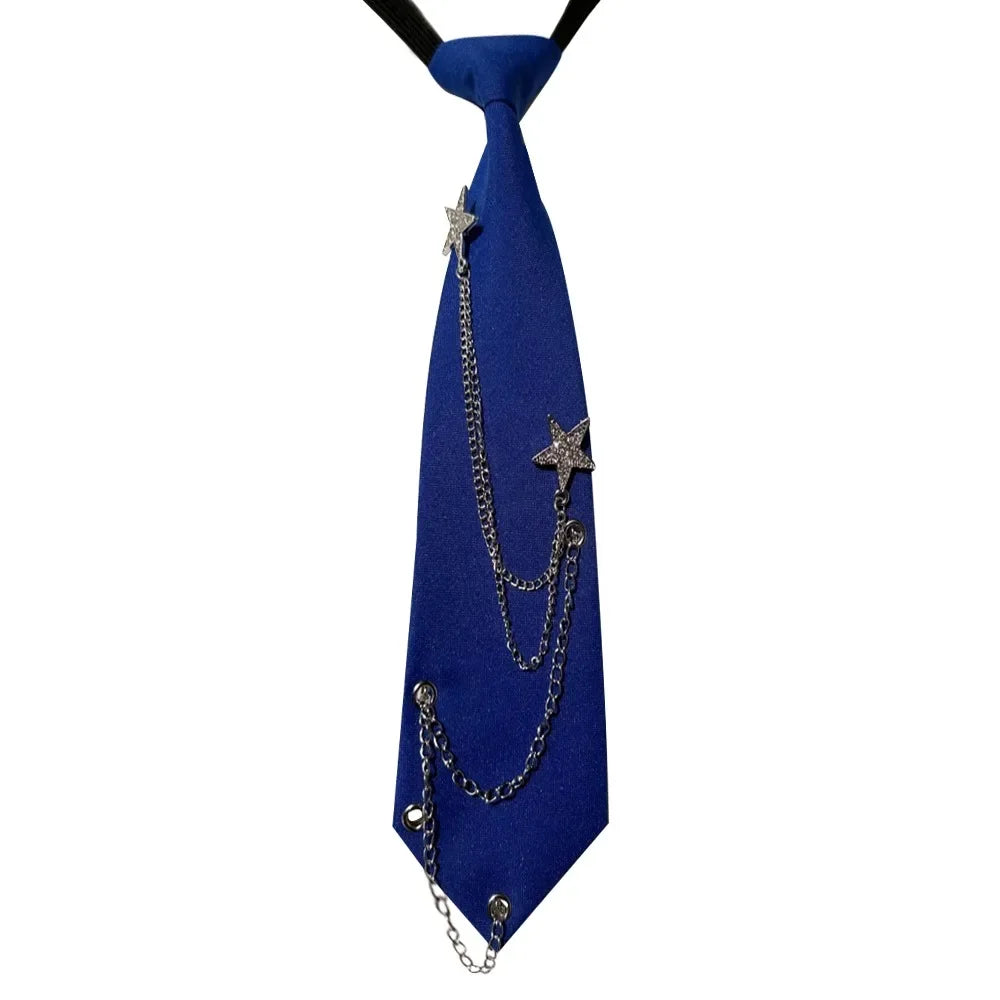 Fashion Pre-tied JK Neck Tie Punk JK Preppy Bowtie Adjustable Vintage Star Chain Necktie for Men Women