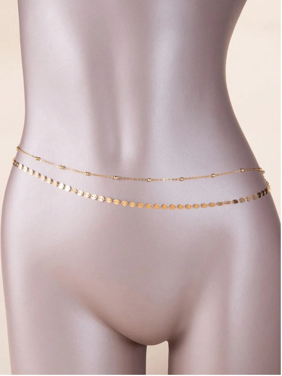 Summer Body Chain Double Layer Round Bead Waist Chain Adjustable Alloy Beach Jewelry Women's Boho Chic Belly Chain for Vacay