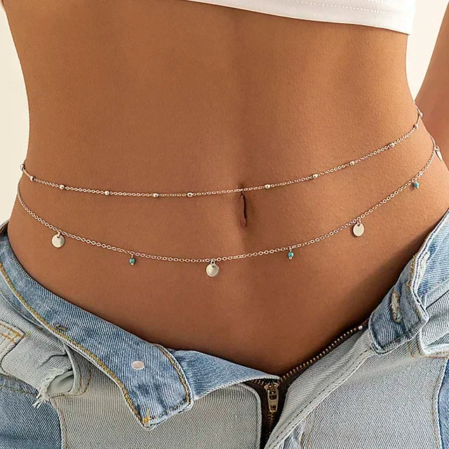 New Charm Sexy Double Layer Butterfly Chain for Women Waist Bead Belly Chain Belly Belt Summer Beach Body Jewelry Accessories