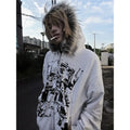 American Vintage Black Faux Fur Sweatshirts Women Letter Printed Subculture Coats with Hooded Female Gothic Harajuku Jackets Y2k