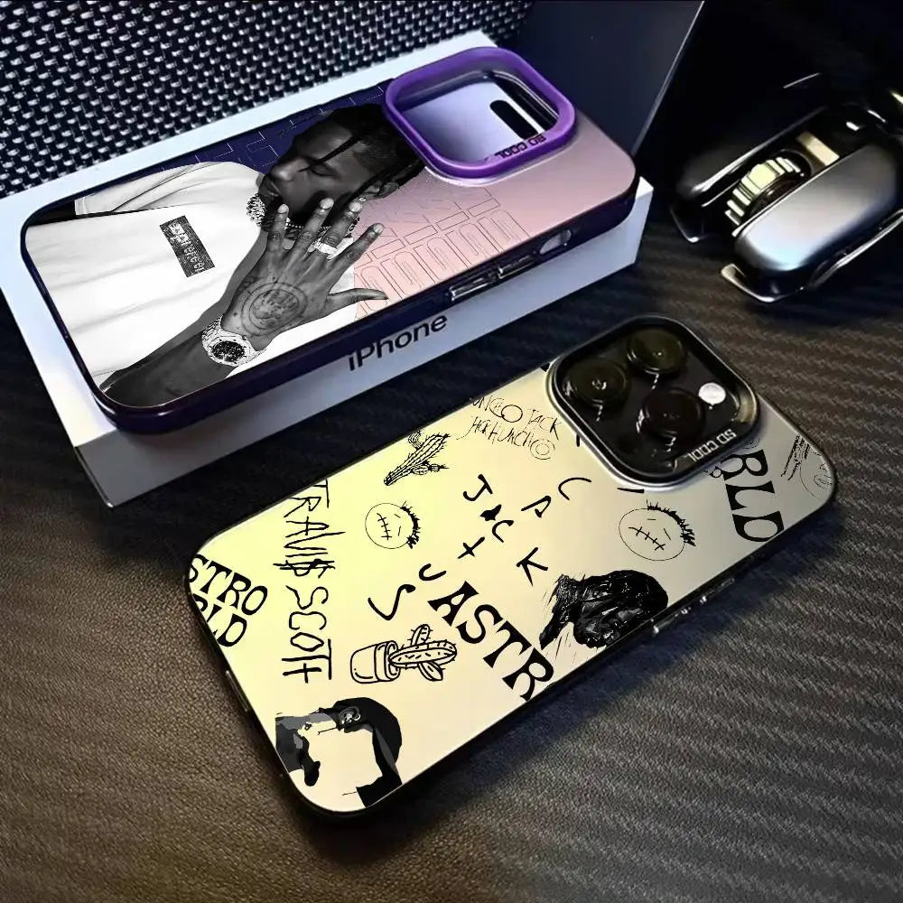 T-Travis S-ScottS Singer Phone Case For IPhone 17 16 15 14 13 12 11 Pro Max Air Multicolor Matte Laser Metallic Aurora Funda