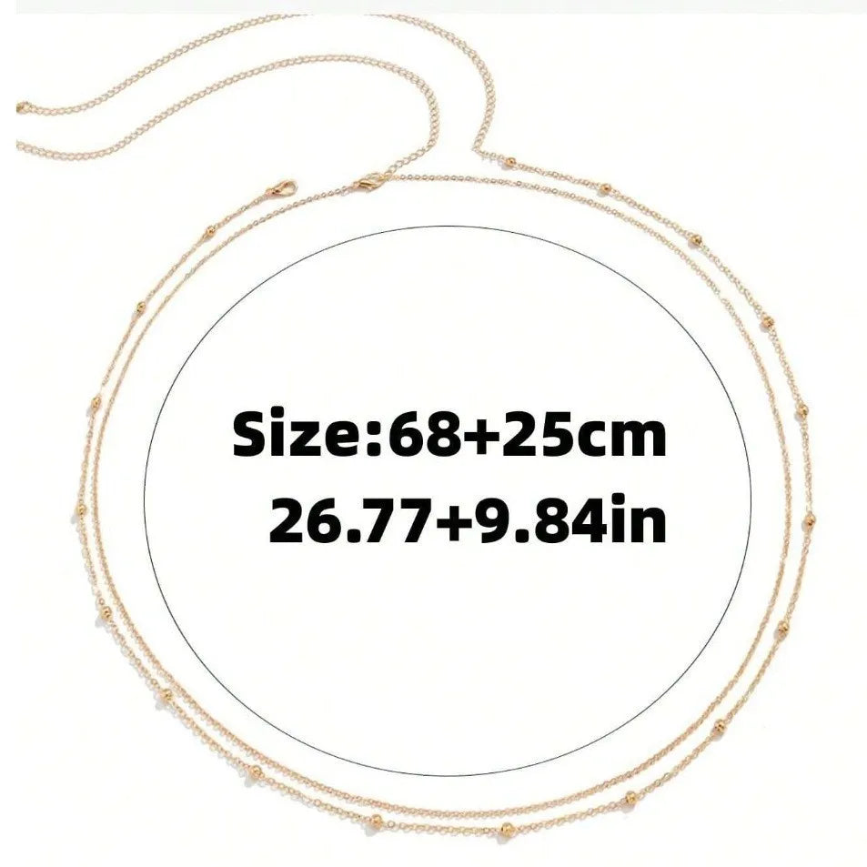Summer Body Chain Double Layer Round Bead Waist Chain Adjustable Alloy Beach Jewelry Women's Boho Chic Belly Chain for Vacay